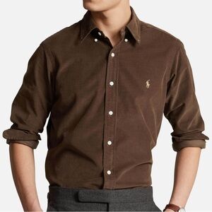 Ralph Lauren 100% Cotton Blake Button Down XL Brown Corduroy Dark Academia